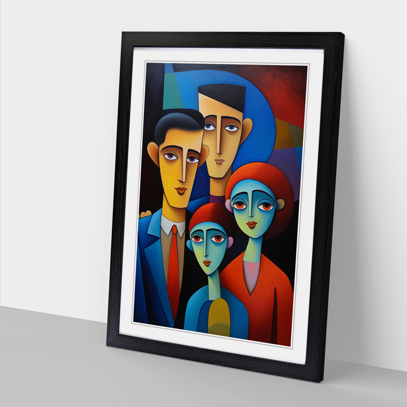 Loving Family Hard Edge Painting - Single Picture Frame Print on Wood, Black Framed, 64cm H x 46cm W x 2cm D
