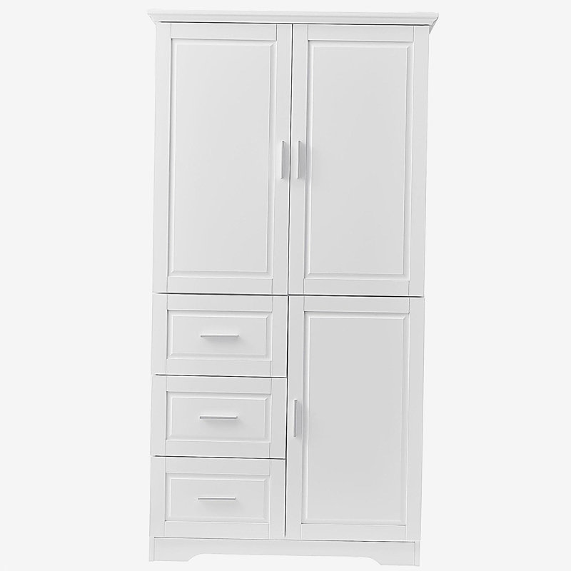 Armoire de rangement haute et large avec portes pour salle de bain / bureau, trois tiroirs, blanc (ancien SKU: N725P331357K / WF299285AAK)