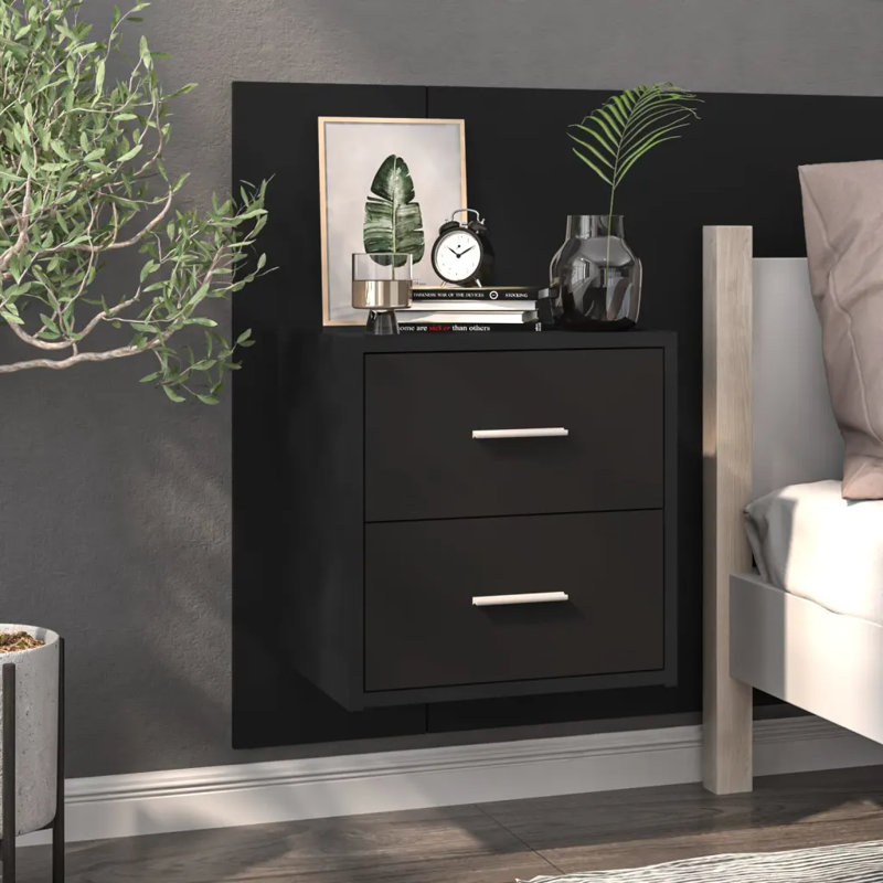 Jaicarious Wall-mounted Bedside Cabinet, Black