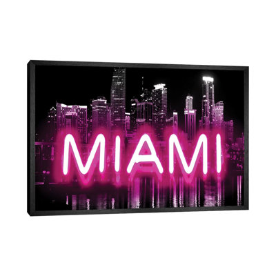 Neon Miami Pink on Black 1 Piece Wall Art on Canvas