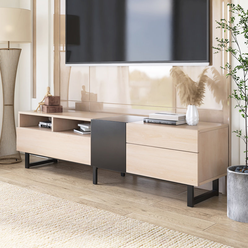 Wood Modern TV Stand For Tvs Up To 80", Natural