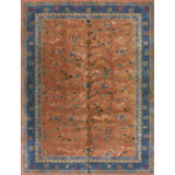 Chinese Wool Rectangle Knotted 1920s Room Size - Art Deco Antique Coral Rug