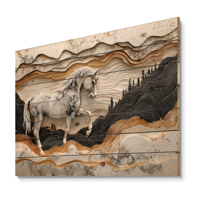 Abstract Gallop Horse Into The Forest - Horse Animal Wood Wall Decor - On Natural Pine Wood