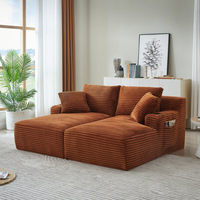 Méridienne double compressible avec porte-gobelets - aucun assemblage requis, causeuse moelleuse moderne pour lire dans la chambre à coucher