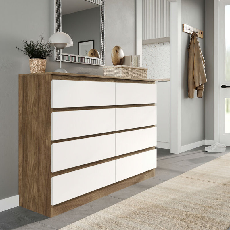 Sinahi 120cm W Chest of Drawers, Oak Carcass/White
