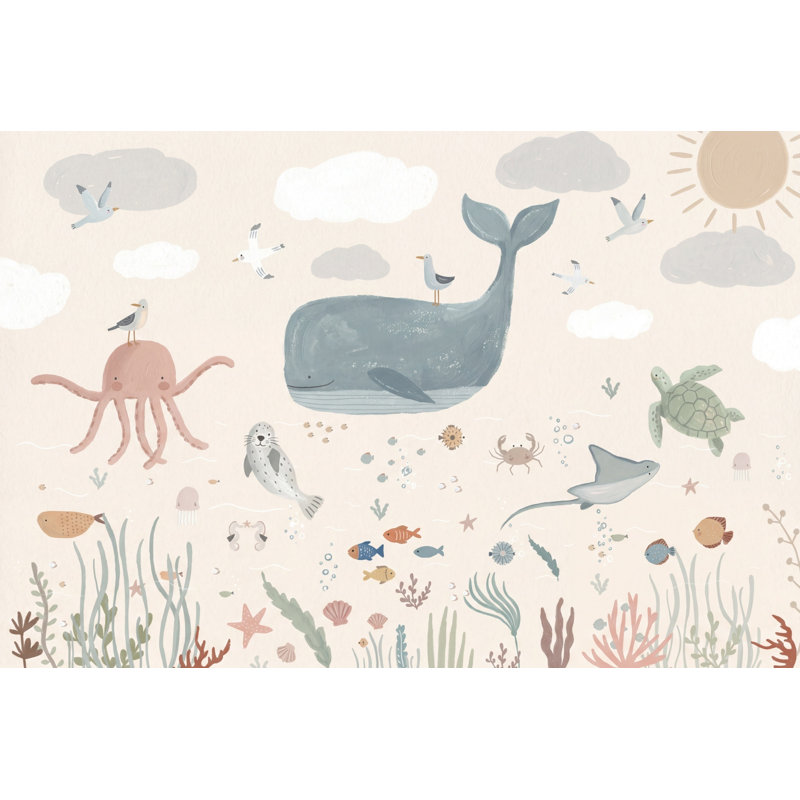 Décoration murale sous-marine en forme de baleine sous-marine, 140 po x 108 po, Peler et coller