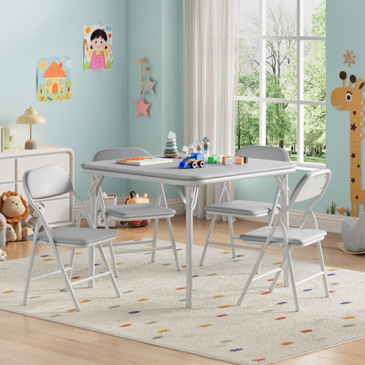 Ensemble de table pliante avec chaises 5 pièces, table de salle à manger pliante portable avec 4 chaises rembourrées, ensemble léger intérieur / extérieur pour le camping, les fêtes et les petits espaces