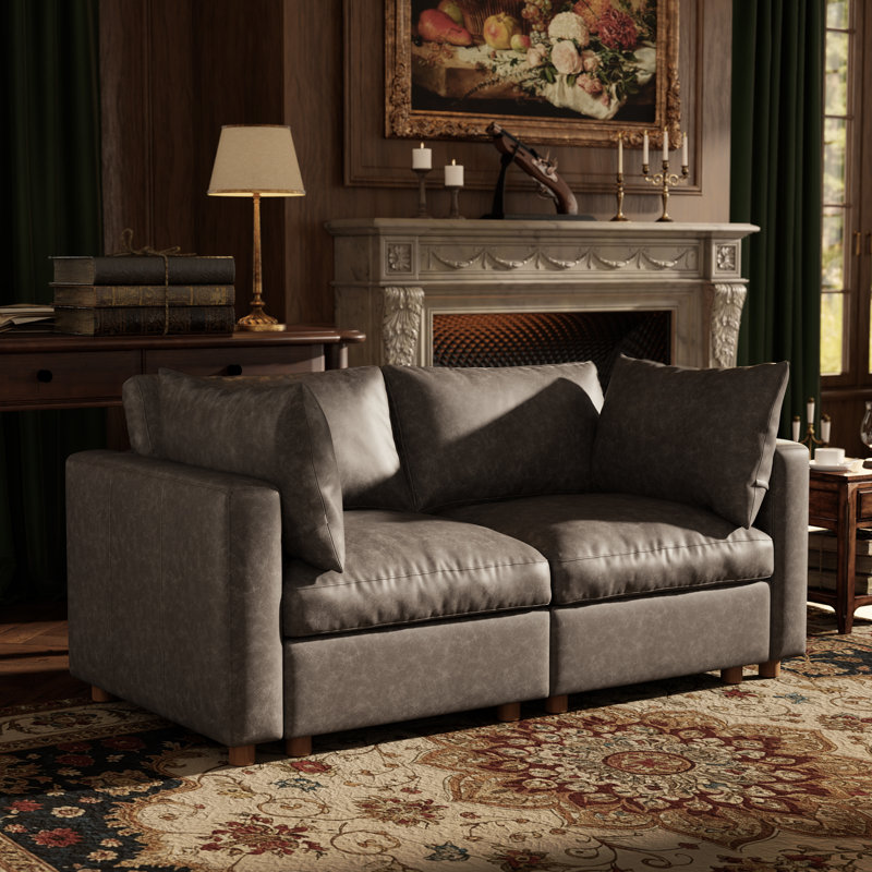 70" Leather Upholstered Sectional Sofa with Hidden Storage, GRAY, 2Seaters