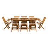 Outdoor 9 - Piece Teak Dining Set with Cushions