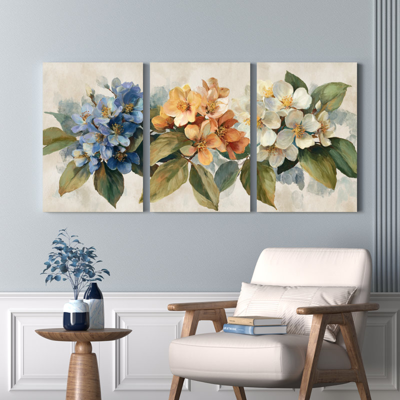 Tableau mural floral botanique sur toile tendue, pour le salon, H 36 po x l 72 po