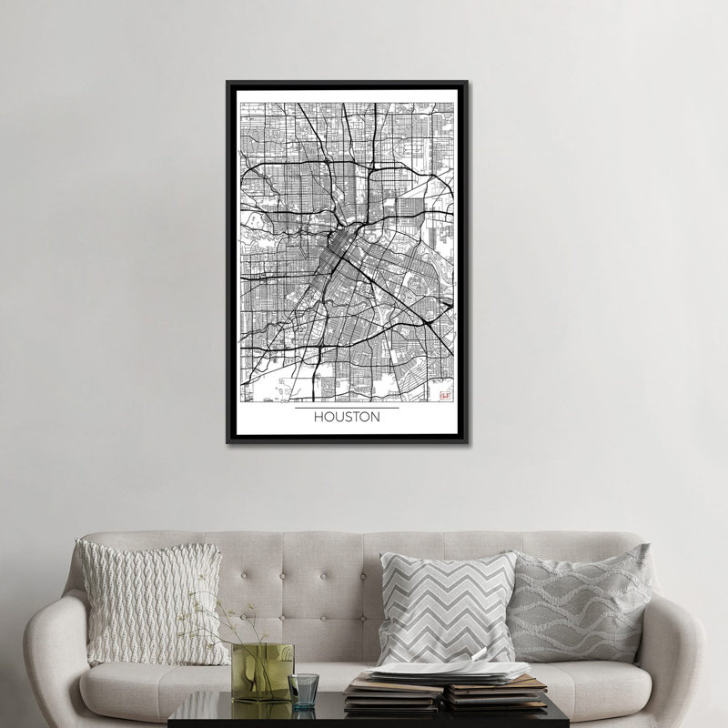 «Houston Minimal Urban Blueprint Map» par Hubert Roguski, impression sur toile, H 60 po x l 40po x P 1,5 po, Pas de tapis