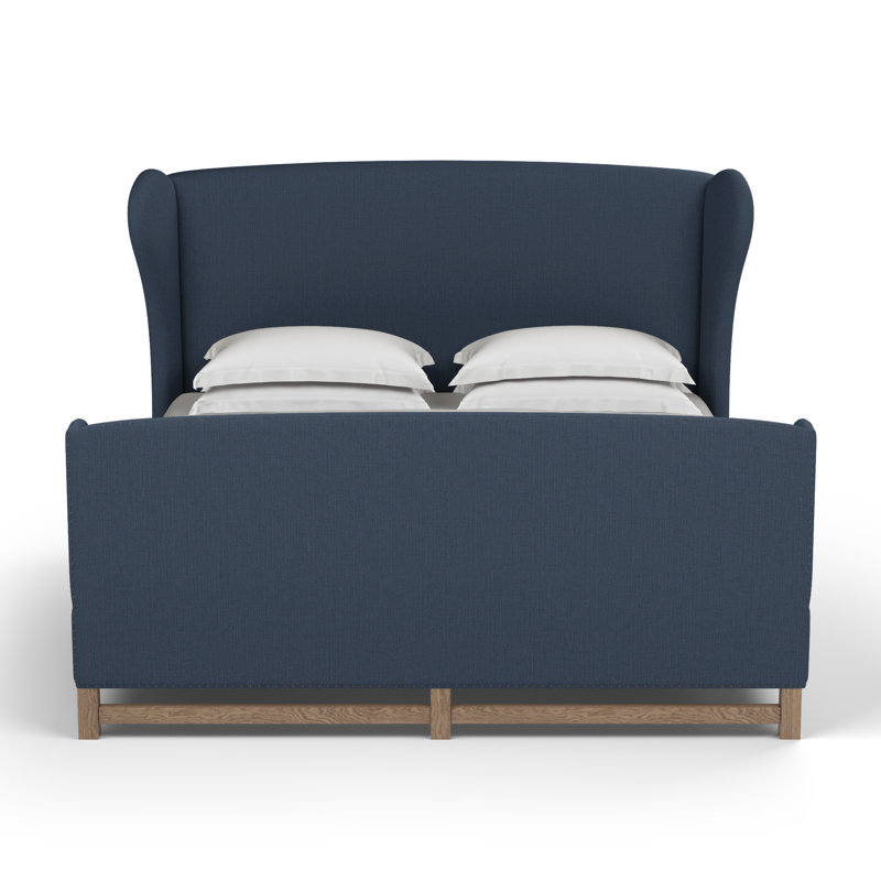 Herbert Upholstered Bed, Twin, Box Weave Linen Bluebell, Weathered