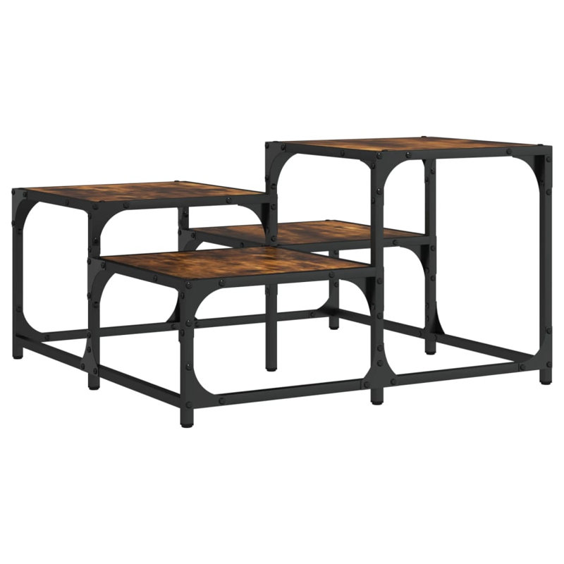 Table basse à cadre simple avec rangement, Chêne fumé