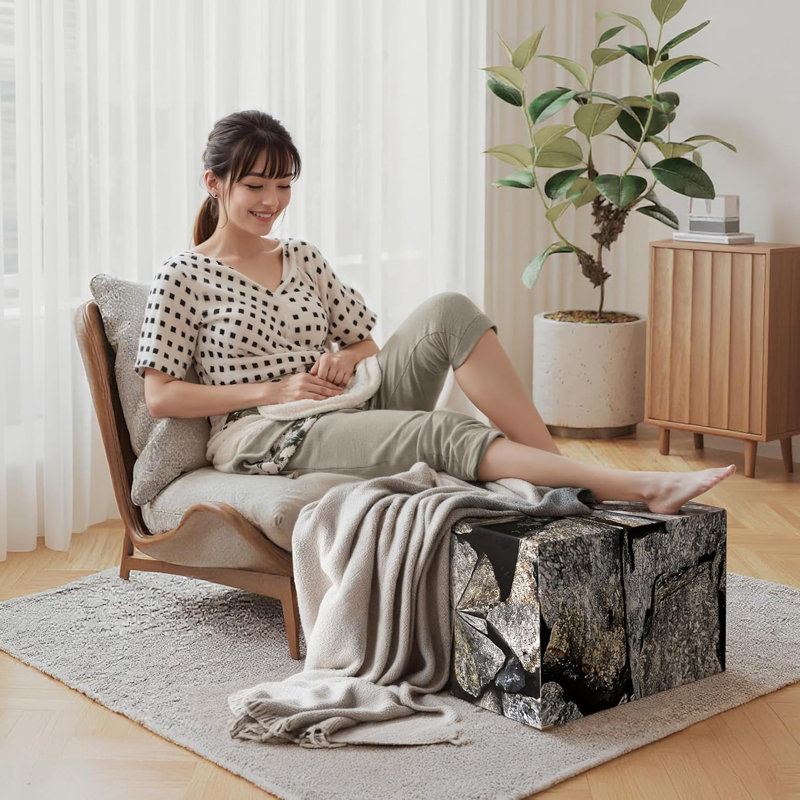 Cube Ottoman Footstool, Marble Stone