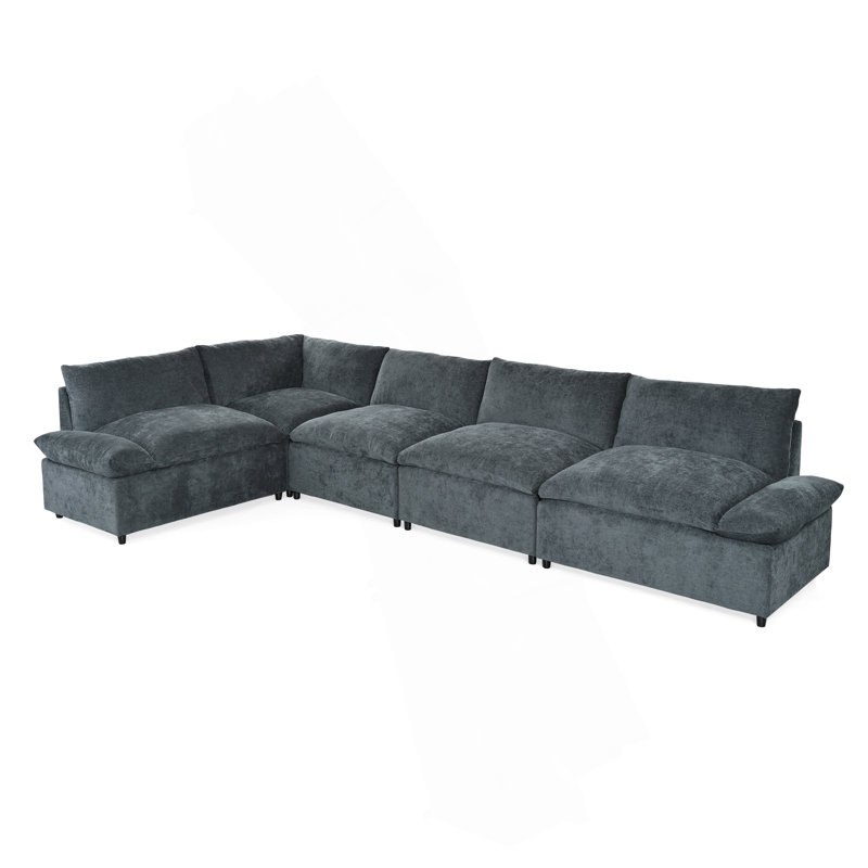 Canapé modulaire 115,5 po gris foncé modulaire avec revêtement en polyester durable, coussins moelleux, compartiments de rangement cachés et conception polyvalente pour le salon, le salon ou le bureau