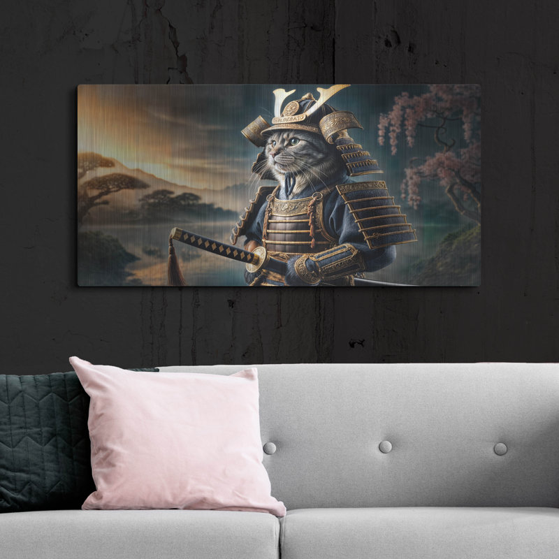 «Cat Samurai» par Rey Klimt, art mural en métal, H 24 po x l 48 po