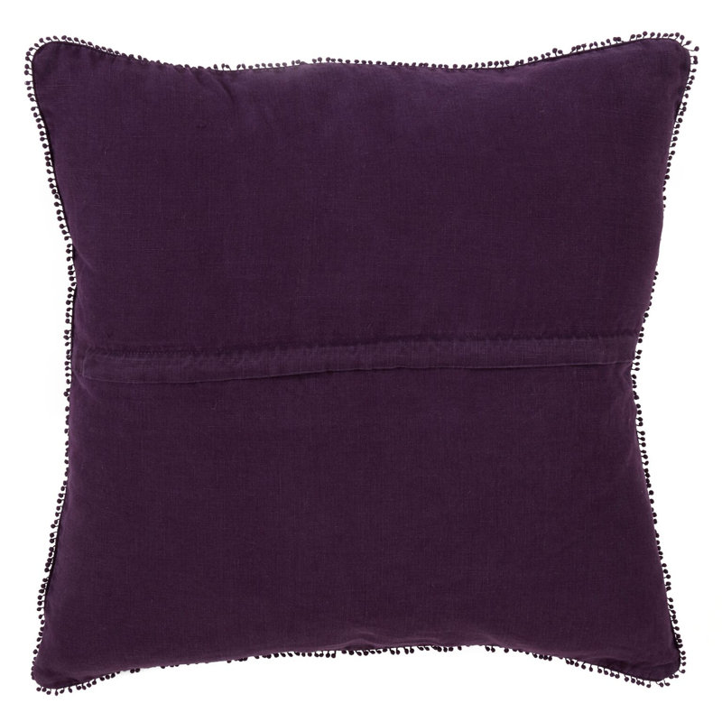 Garter Pom-poms Down Linen Reversible Throw Pillow, Purple