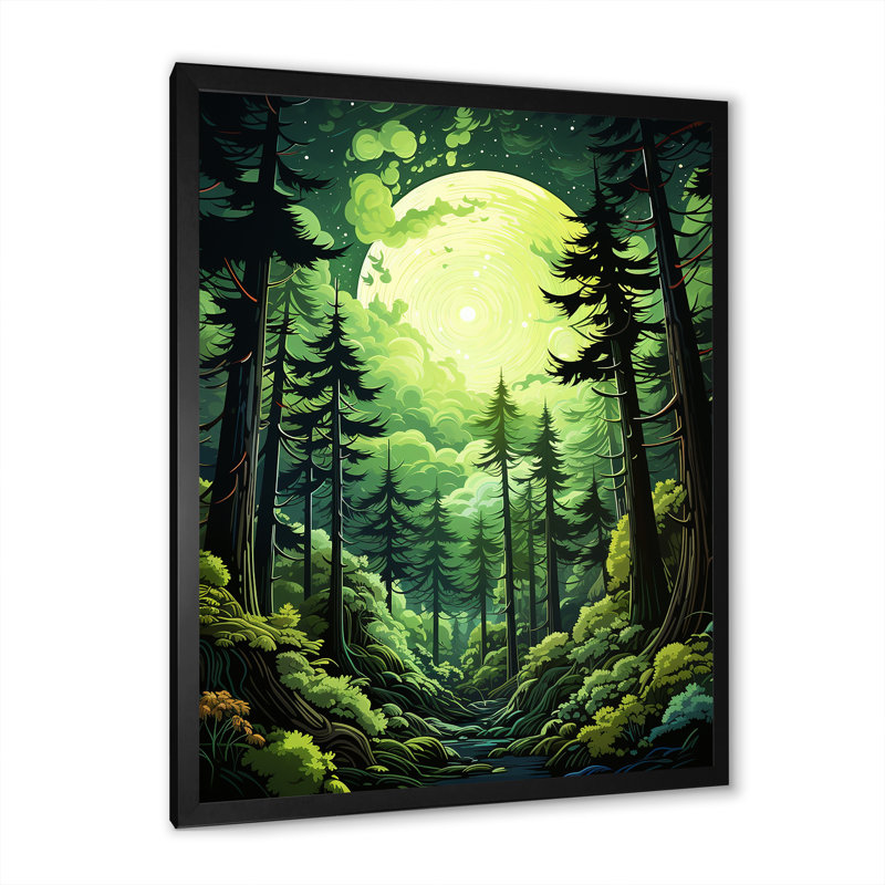 Neon Green Redwood Trees Forest - Tree Redwood Wall Art Prints, Cadre simple noir, H 44 po x l 34 po x P 1,5 po