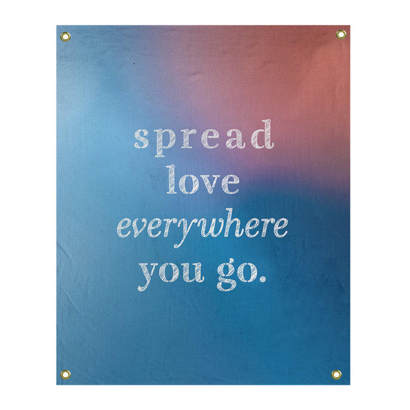 Tapisserie de polyester à l’quoted love quot, H 59 pi x l 50 po, Bleu / Rose