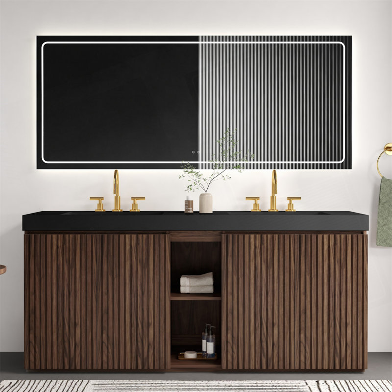 Meuble-lavabo autoportant avec rangement 72 po, Walnut Brown, 71", 8 po