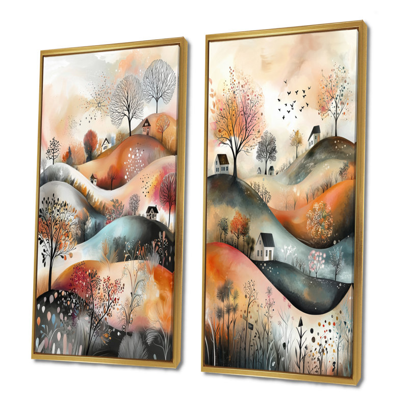 Earth Tones Minimalisme Explosion Landscape I - Abstract Landscape Wall Art 2 pièces, H 28 po x l 24 po, Impression encadrée