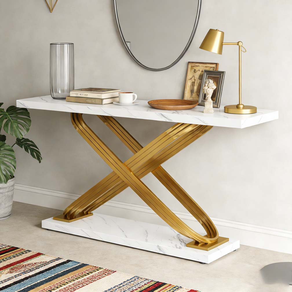 Latitude Run® Modern Console Table Faux Marble Sofa Entryway Table ...