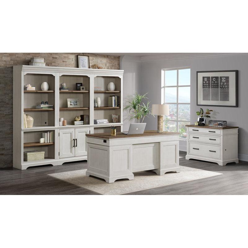 Isamu Solid Wood Top Writing Desk with Power Outlet