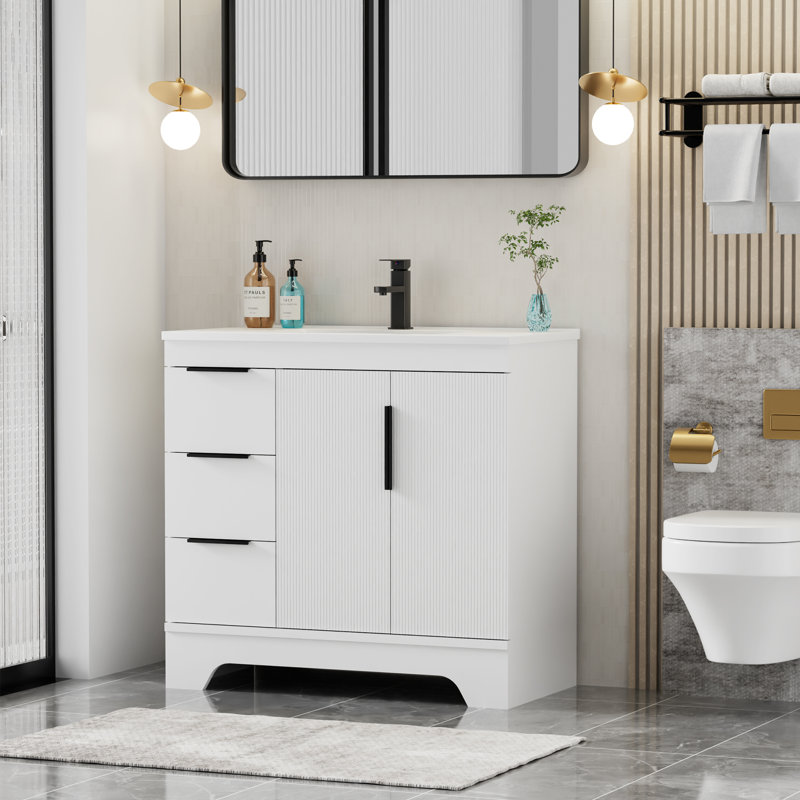 Ensemble de meuble-lavabo moderne simple 36 "avec comptoir en résine Skeen, robinet, assemblage requis, Blanc, 36"