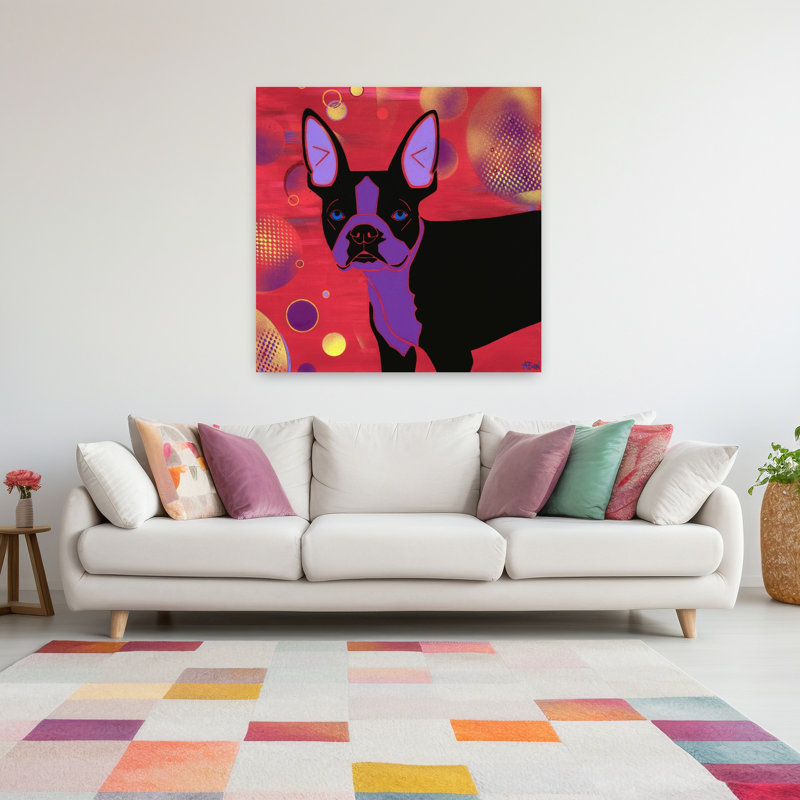 Art contemporain pour chien «Bubbles Boston», H 48 po x l 48 po