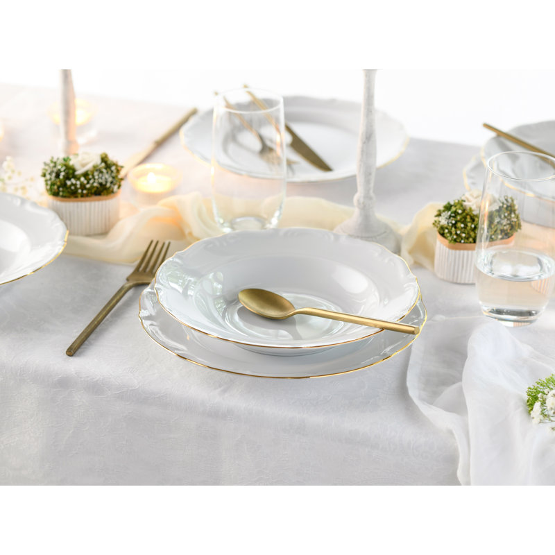 Maria Theresia Piece Porcelain China Dinnerware Set - Service for 6, Gold/White