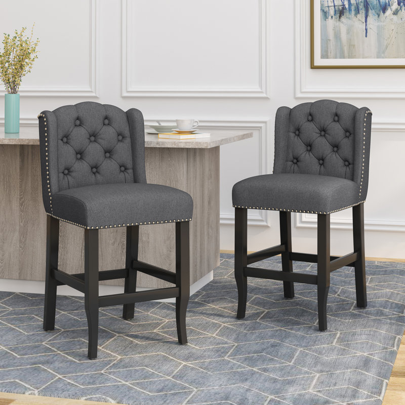 Tabourets à oreilles capitonnés en tissu, Tabouret de comptoir (siège d'une hauteur de 27 p, Beige
