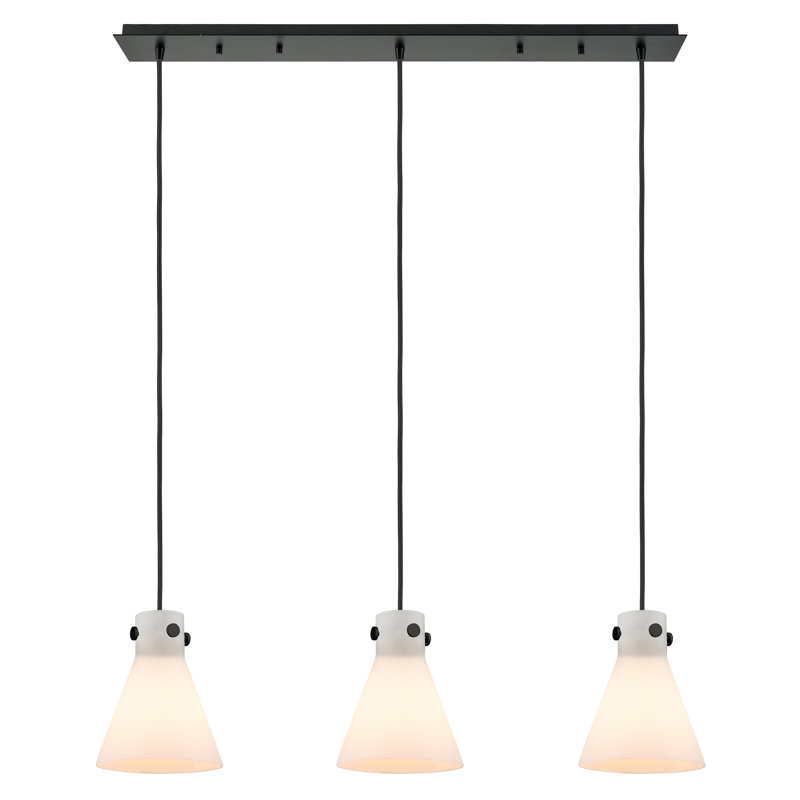 Luminaire suspendu 3 lumières Amrith, Blanc, Noir mat