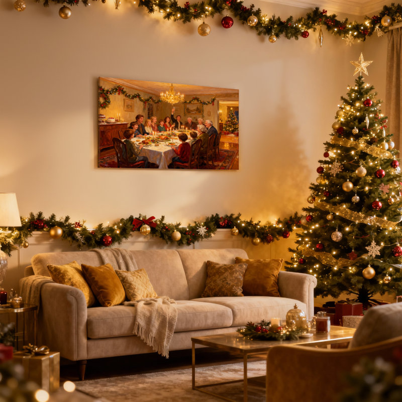 «Christmas Family Gathering Christmas Dinner Scene», ensemble de 3 impressions d'art sur toile, H 20 po x l 30 po