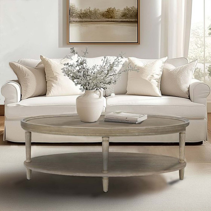 Table basse ovale avec tablette, Naturel