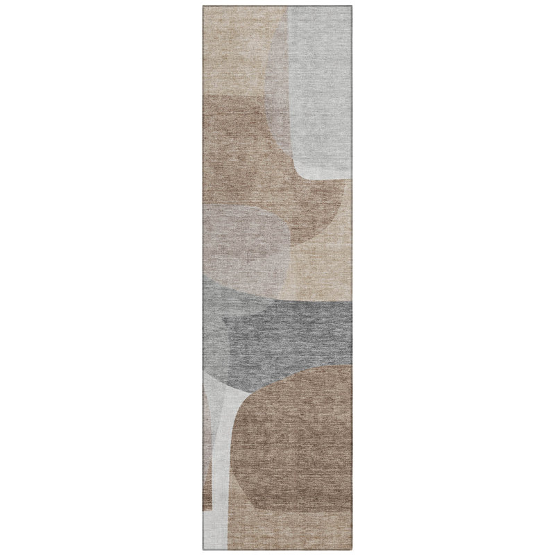 Machine Washable Indoor/Outdoor Xhevrie Mocha Rug, Runner 2'3" x 7'6"