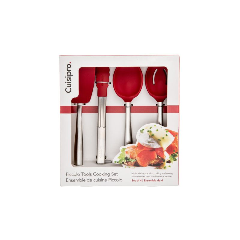4 Piece  Cuisipro Piccolo Tools, Mini Cooking Set, Red, Silicone, Ergonomic Stainless Steel Handles