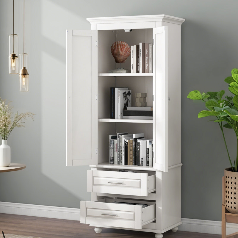 Grande armoire de rangement avec deux tiroirs pour salle de bain / bureau, blanc, Blanc