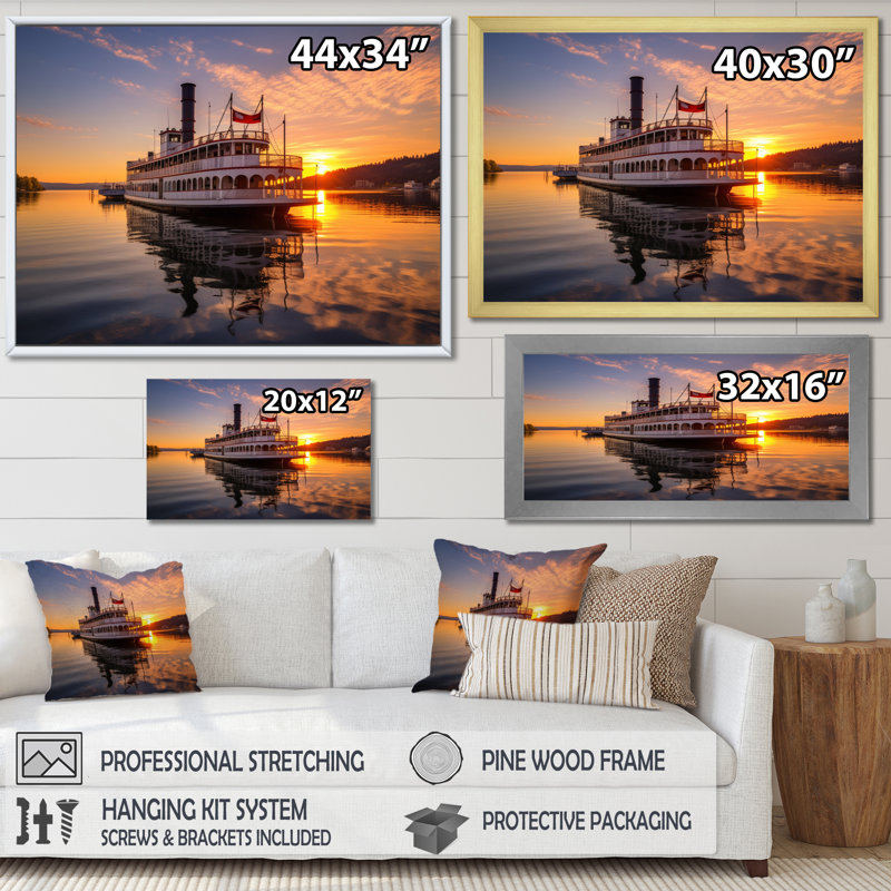 Bateau du Mississippi, H 34 po x l 44 po x P 1,5 po, Cadre naturel flottant