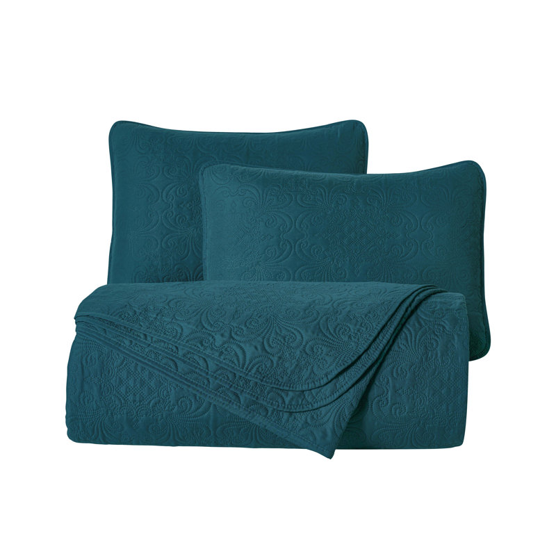 Luca 3-Piece Lightweight Microfiber Oversized Bedspread Set, King Coverlet/Bedspread + 2 King Shams, Teal