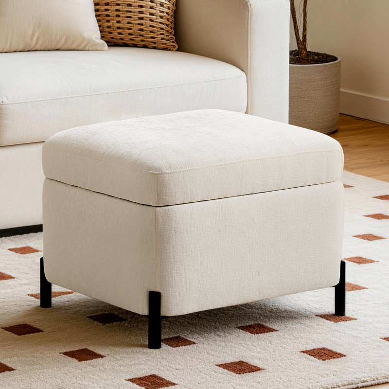 23.6" W Rectangle Upholstered Storage Ottoman, White