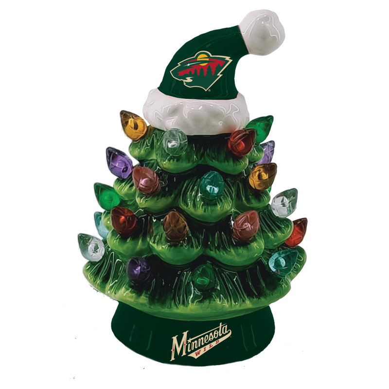 Ornement en forme d'arbre de Noël en céramique à DEL 4 po avec chapeau de père Noël, Wild du Minnesota