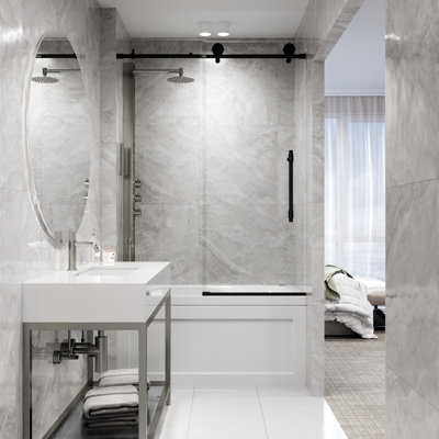Elan Hart 56-60" W x 66" H Sliding Frameless Tub Door with 3/8" Clear Glass