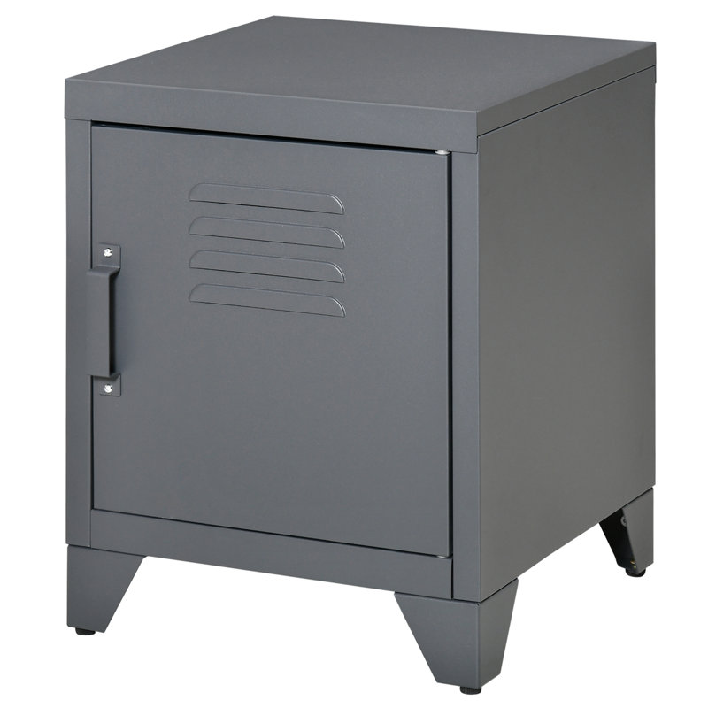 Industrial End Table, Living Room Side Table With Locker-Style Door And Adjustable Shelf