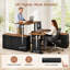 Bureau d'angle électrique en forme de L (140 cm x 120 cm) avec tiroirs de rangement, hauteur réglable, prises électriques, plateau relevable, style ferme, idéal pour le télétravail.-297264195