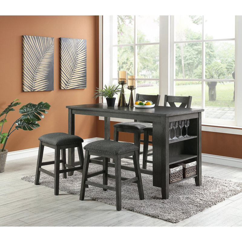 Tabouret de comptoir rembourré en tissu de lin, gris foncé (ensemble de 2)