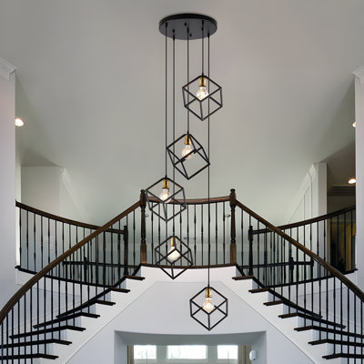 Indie 23.37" W 5-Light Dimmable Steel Geometric Chandelier with Adjustable Height
