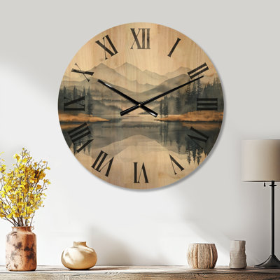 Horloge murale surdimensionnée en bois à imprimé lac - La vallée de la tranquillité des Lakeside II