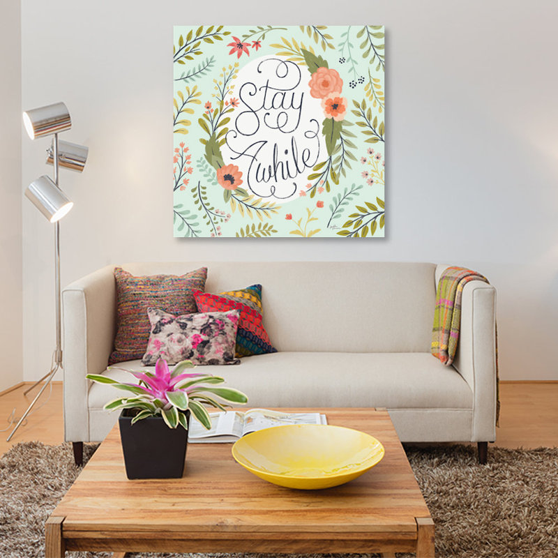 « rétro jardin ii menthe », art textuel sur toile, H 26 po x l 26 po x P 1,5 po, Toile tendue, Pas de tapis