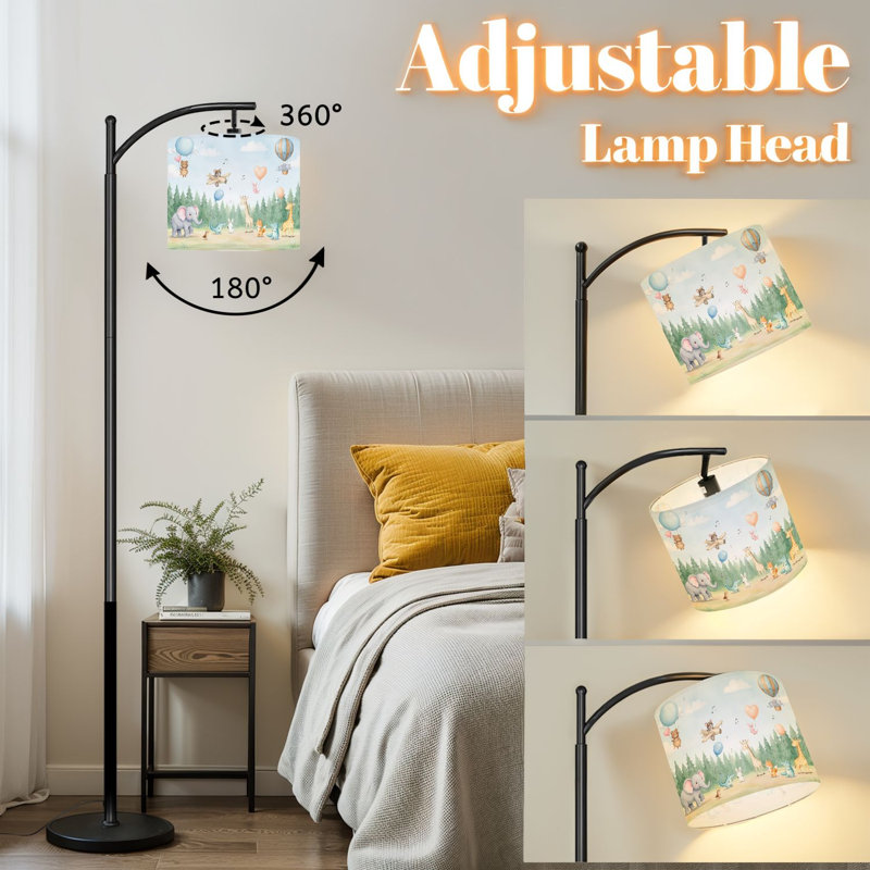 Arc Floor Lamp Playful Animals Balloons Musical Notes Whimsical Forest Setting Standing Light for Bedroom 3 Color Dimmable Tall Lamp with Remote Control and Bulb Included