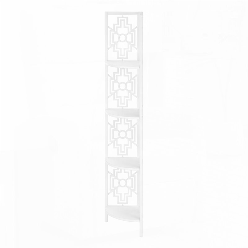 Bibliothèque d'angle à 4 niveaux, bibliothèque avec tablette ouverte, structure en métal, Blanc